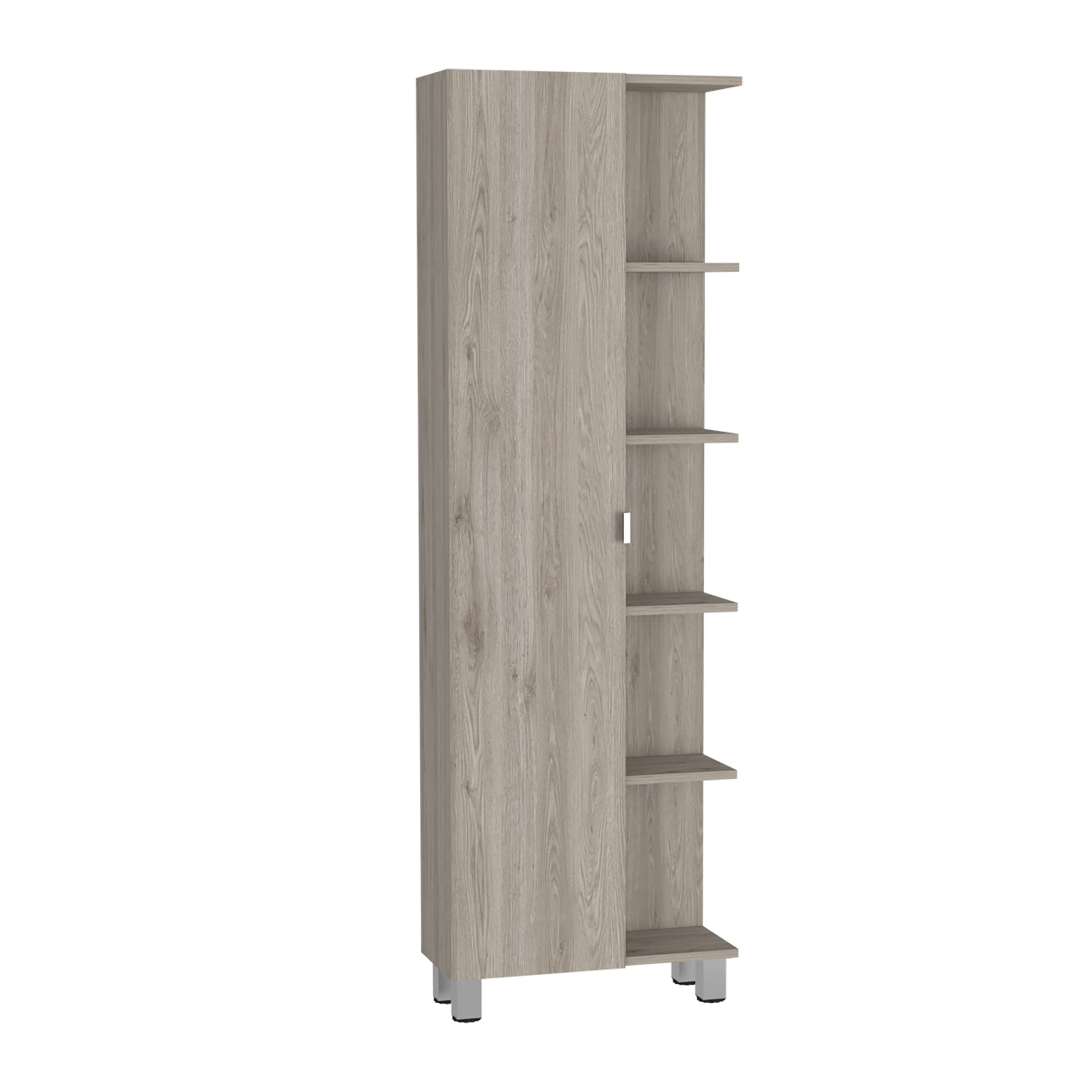 Los Angeles Corner Cabinet, Five Shelves, One Cabinet, Divisions Beige 1 5 18 To 23 In 60 In & Above Bathroom Freestanding Contemporary 5 10 Inches Melamine Particle Board