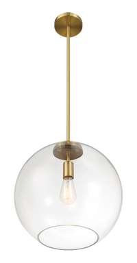 Gleam Single Light Pendant Lamp With Clear Globe Glass Satin Brass Clear,Gold Ceiling Lights Brass,Glass