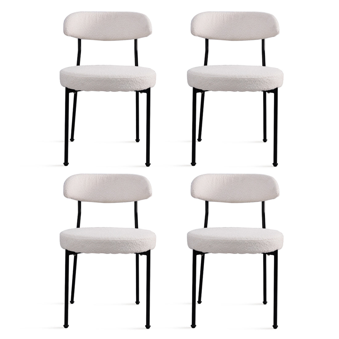 Boucle Upholstered Dining Chairs With Curved Backrest & Metal Legs Set Of 4, Beige Metal Beige Black Dining Room Foam Classic,Modern Set Of 4 Or More Fabric Metal