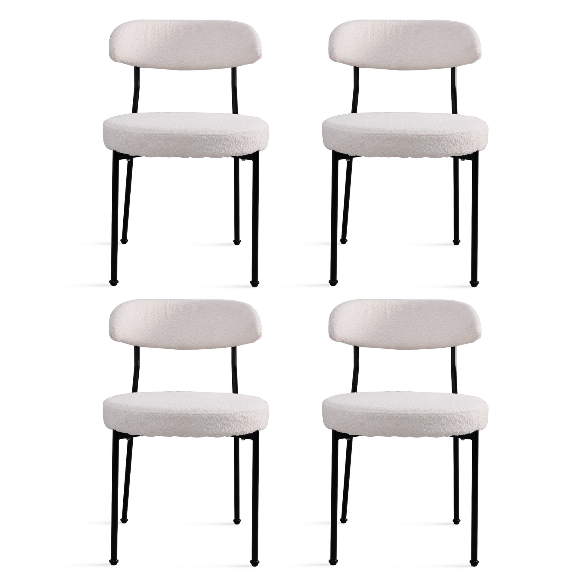 Boucle Upholstered Dining Chairs With Curved Backrest & Metal Legs Set Of 4, Beige Metal Beige Black Dining Room Foam Classic,Modern Set Of 4 Or More Fabric Metal