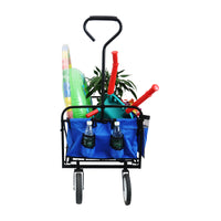 Folding Wagon Garden Shopping Beach Cart Blue Black Blue Marble Metal