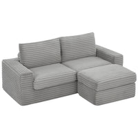 Luxurious Sectional Sofa,Corduroy L Shaped Couch With Movable Ottoman, Oversized Comfy Couch With Zippered Backrest For Living Room,Apartment,Office Light Grey Corduroy 4 Seat