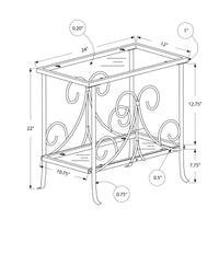 Accent Table, Side, End, Nightstand, Lamp, Living Room, Bedroom, Clear Tempered Glass, Grey Metal, Traditional Silver Metal