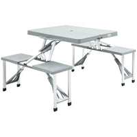 Outsunny Folding Picnic Table With Seats And Umbrella Hole, Portable Camping Chairs Set, 4 Seat, Aluminum Frame, Gray Grey Aluminum