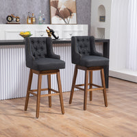 Coolmore Bar Stools Set Of 2 Counter Height Chairs With Footrest For Kitchen, Dining Room And 360 Degree Solid Wood Legs Swivel Bar Stools Set Of 2 Black Linen Black Foam Linen