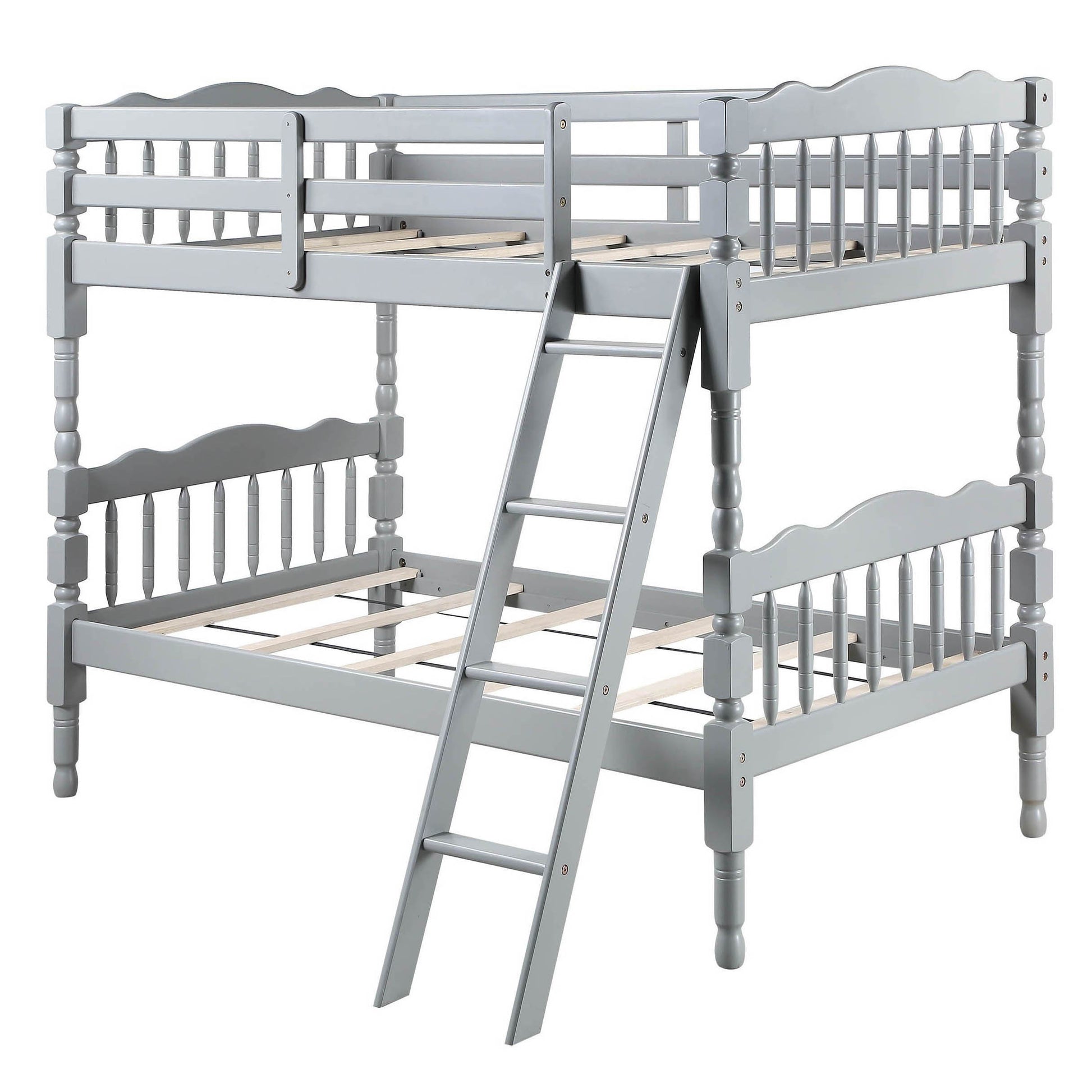 Grey Twin Over Twin Bunk Bed With Built In Ladder Grey Wood