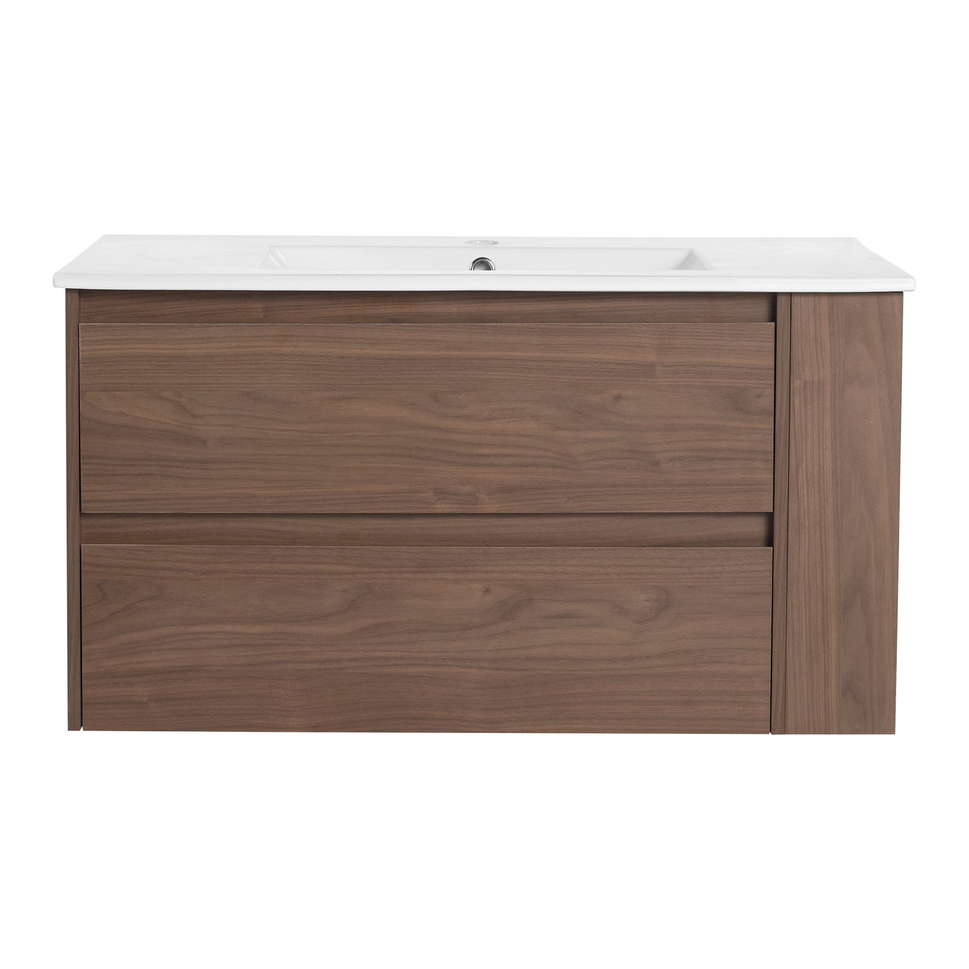 36" Wall Mounting Bathroom Vanity With Ceramic Sink, Soft Close Drawer 2 Brown Oak 1 Bathroom Wall Mounted Modern Plywood