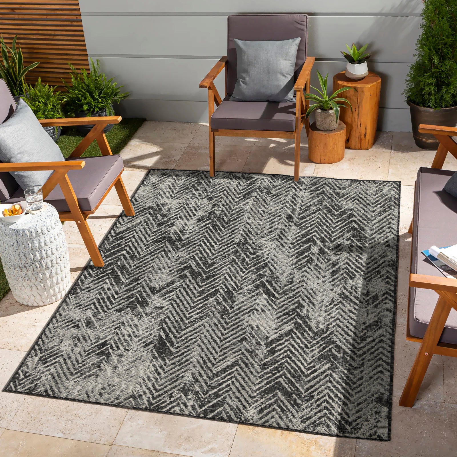 Sunshine Gc Har2011 Anthracite 5 Ft. 3 In. X 7 Ft. 3 In. Indoor Outdoor Area Rug Anthracite Polyester Polypropylene