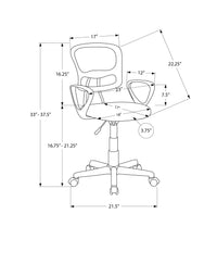 Office Chair, Adjustable Height, Swivel, Ergonomic, Armrests, Computer Desk, Work, Juvenile, Black Mesh, Black Metal, Contemporary, Modern Black Foam Polyester