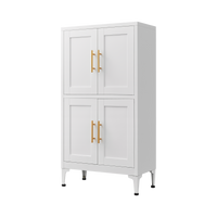 White Metal Kitchen Storage Cabinet, Kitchen Pantry Storage Cabinet With Doors And Shelves, Storage Cabinet With Adjustable Leveling Foot For Kitchen, Living Room And Dining Room W 3 4 Shelves White Metal
