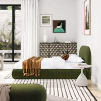 Archie Puffy Grounded Upholstered Platform Bed, Olive Green Performance Velvet Box Spring Not Required Queen Green Wood Foam Velvet Velvet