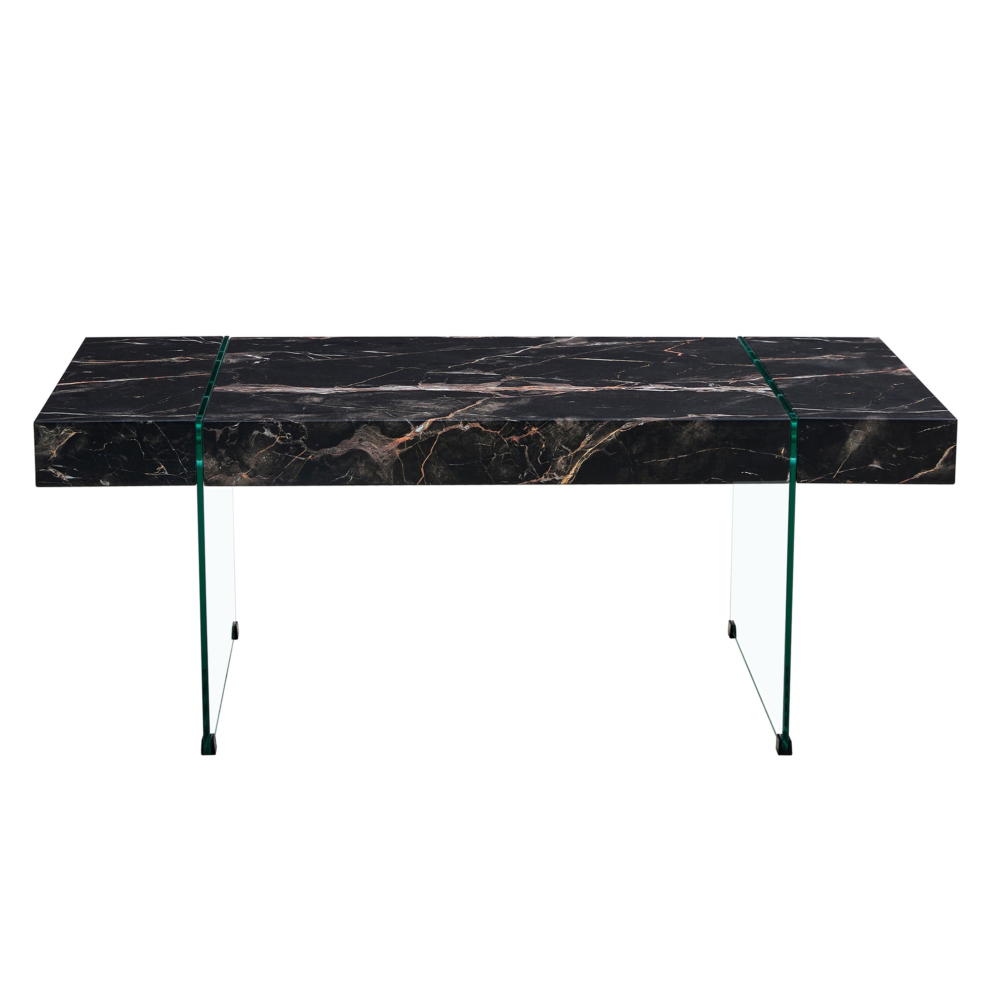 43.3"X23.6" Black Marble Patterned Mdf Coffee Table With Tempered Glass Legs.Suitable For Living Room.It Can Be Used Not Only As A Coffee Table But Also As A Side Table Or Display Stand.