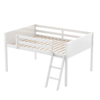 Full Size Wood Low Loft Bed With Ladder, Ladder Can Be Placed On The Left Or Right, White Oid Sku: Gx000366Aak Box Spring Not Required Full White Wood Bedroom Solid Wood Mdf