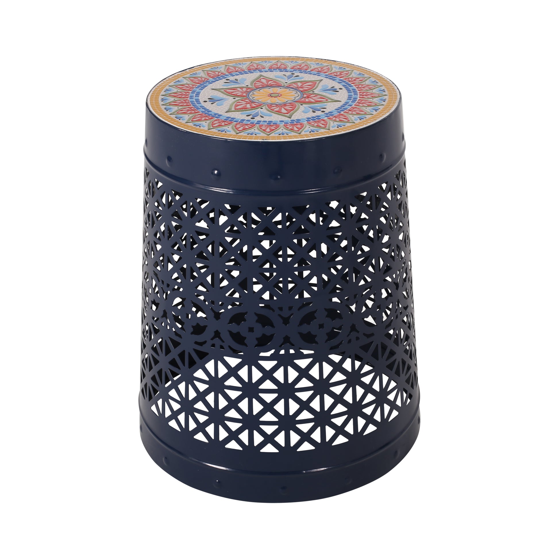 Cranbrook Side Table Dark Blue Ceramic Tile Iron