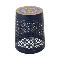 Cranbrook Side Table Dark Blue Ceramic Tile Iron