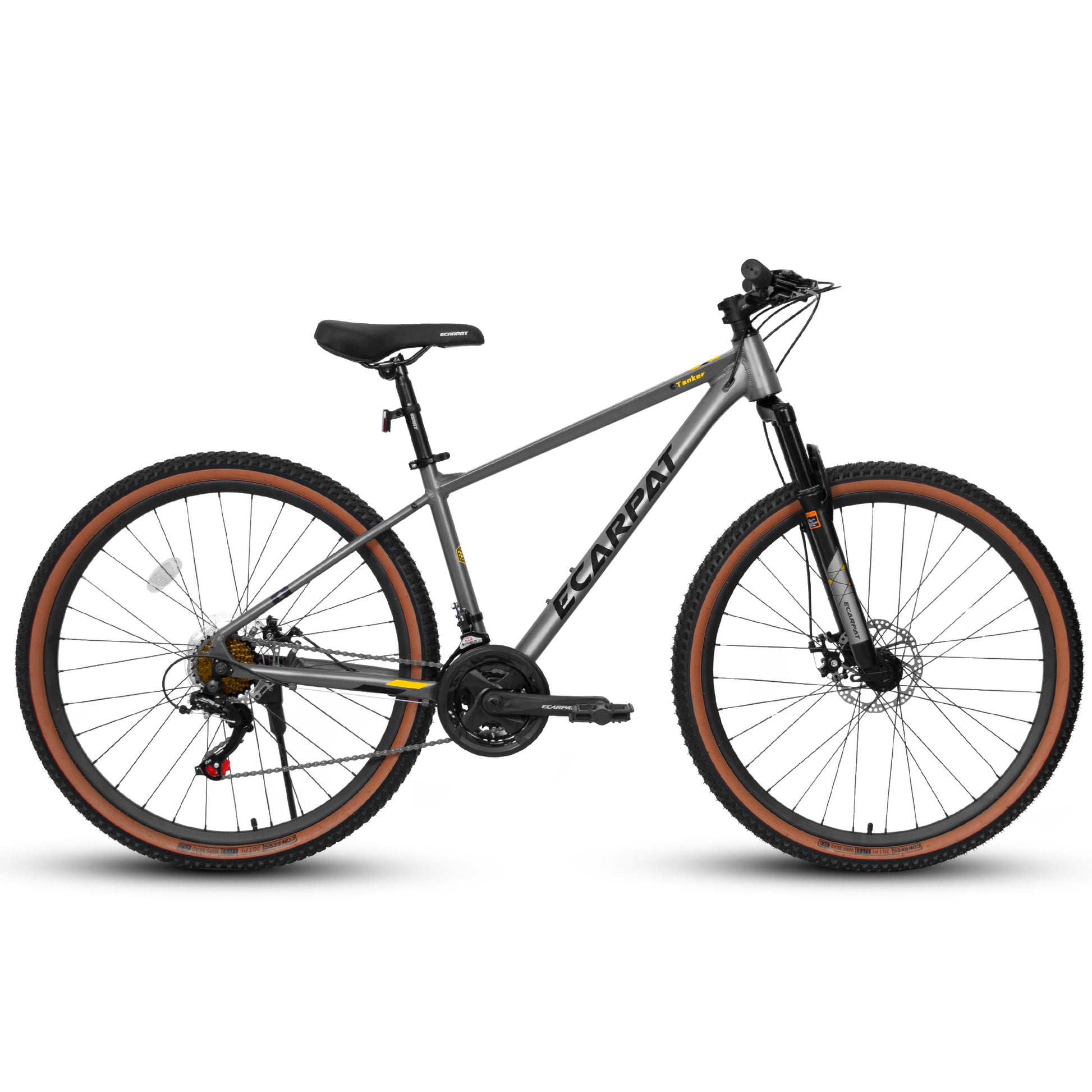 A27312 Ecarpat Mountain Bike 27 Inch Wheels, 21 Speed Mens Womens Trail Commuter City Mountain Bike, Aluminium Frame Disc Brakes Thumb Shifter Front Fork Bicycles Gray Without Garden & Outdoor Classic Steel