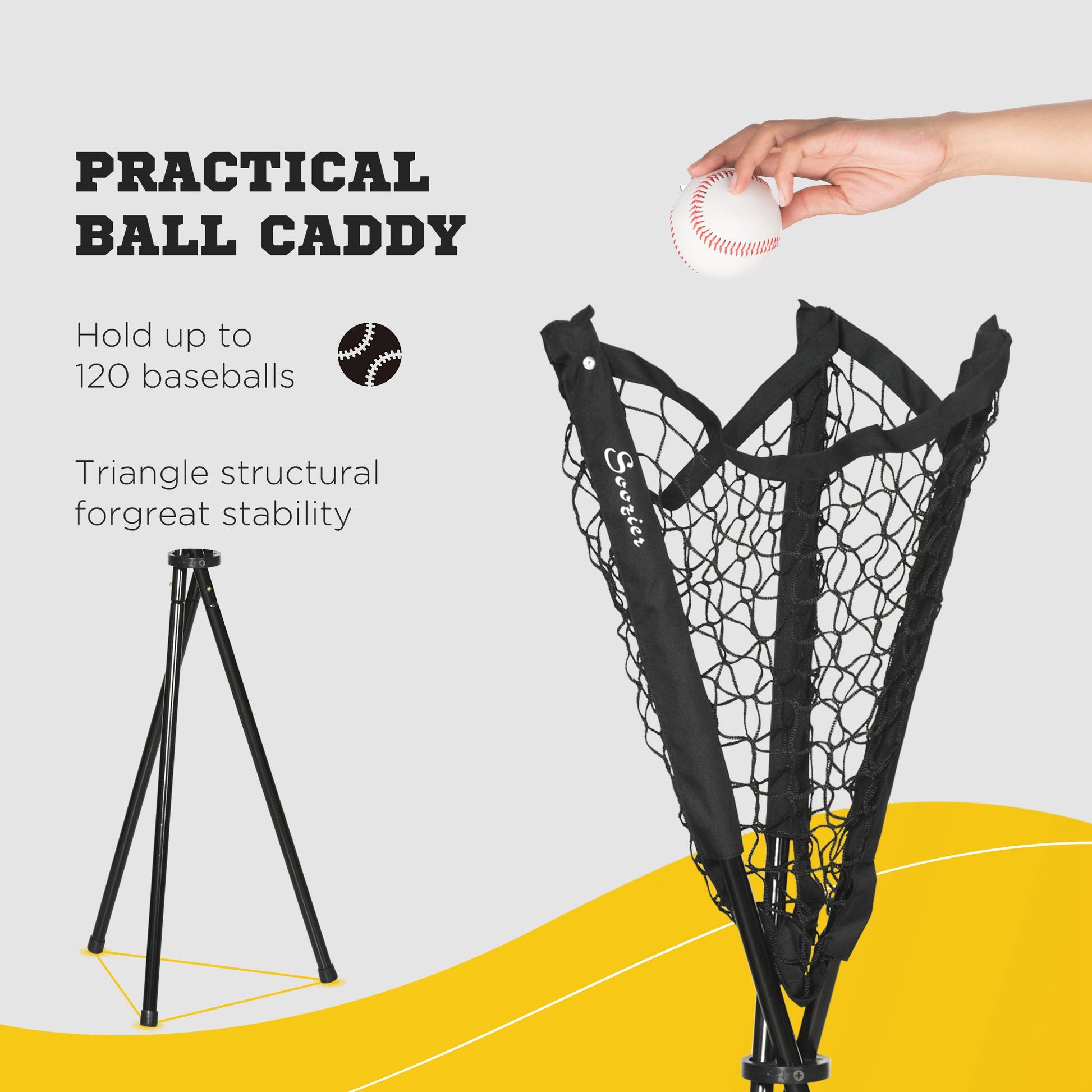 Soozier 17' X 5.5' Baseball Net With Strike Zone, Tee, Caddy, And Carry Bag For Pitching And Hitting, Portable Extra Large Softball And Baseball Training Equipment Black Steel