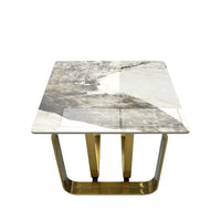 Rectangular End Table With Sintered Stone Top, Gold Metal Frame For Living Room Gold Modern Open Storage Rectangular Sintered Stone,Stainless Steel