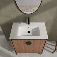 30 "Bathroom Vanity, 2 Doors, Bathroom Cabinet Vanity Freestanding Cabinet Engineered Wood With Sink Brown Bathroom American Design Ceramic Engineered Wood