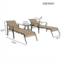 3 Pack Patio Lounge Chair, Outdoor Chaise Lounge With 5 Adjustable Backrest, Sturdy Steel Frame, Sunbathing Recliner, Beach Chair, Tanning Chair For Outside, Yard, Balcony, Pool Chairs Brown Iron