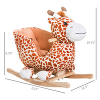 Qaba Kids Plush Rocking Horse Giraffe Style Themed Ride On Chair Toy With Sound Brown Brown Wood