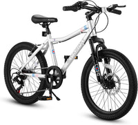 S20101 Ecarpat 20 Inch Kids Bike, Boys Girls Mountain Bike Ages 8 12, 7 Speed Teenager Children Kids' Bicycles, Front Suspension Disc U Brake, 14 Inch Height Steel Frame White Polyurethane Foam Carbon Steel