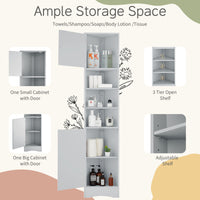 Multi Functional Corner Cabinet Tall Bathroom Storage Cabinet With Two Doors And Adjustable Shelves, Open Shelf, Grey Grey Mdf