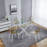 Dining Table With Cross Metal Leg And Tempered Glass,Modern Space Saving Kitchen Table For Living Room,White Legs,90X90X75Cm White Glass Metal