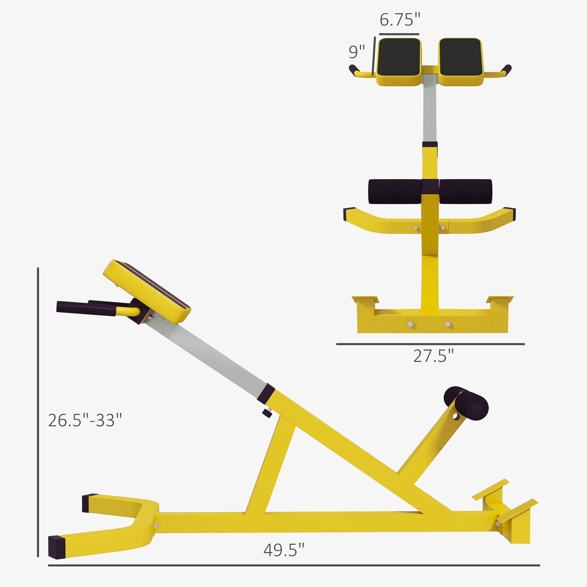 Soozier Roman Chair Back Extension Machine, Height Adjustable Hyperextension Bench With Dip Bars, Multi Functional For Back, Core, Arms And Whole Body Training, Yellow Yellow Steel