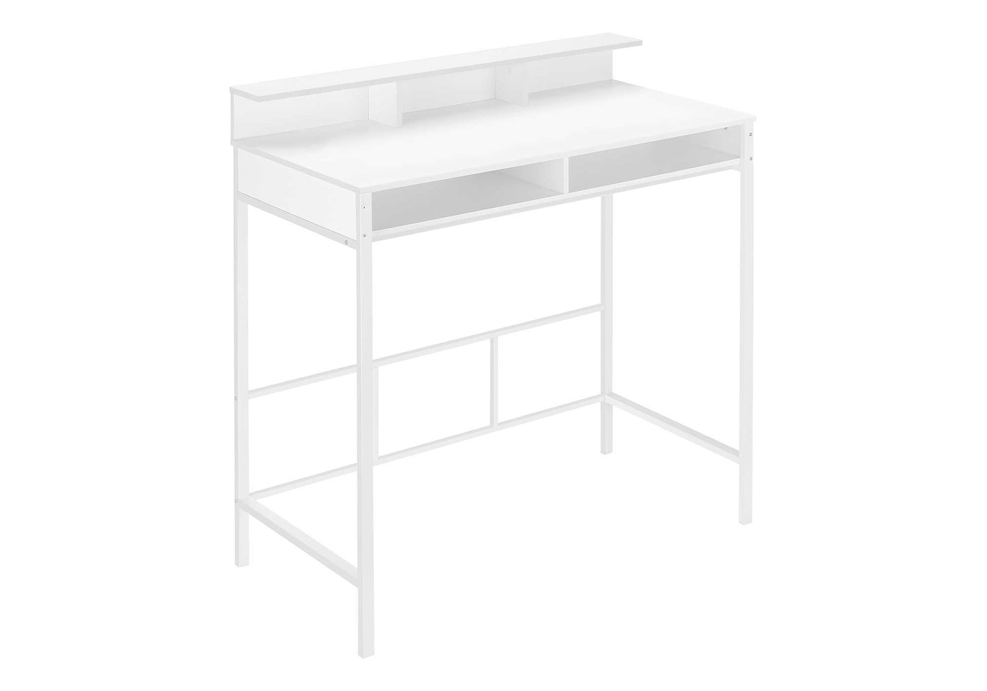 Computer Desk, Home Office, Standing, Storage Shelves, 48"L, Work, Laptop, White Laminate, White Metal, Contemporary, Modern White Metal