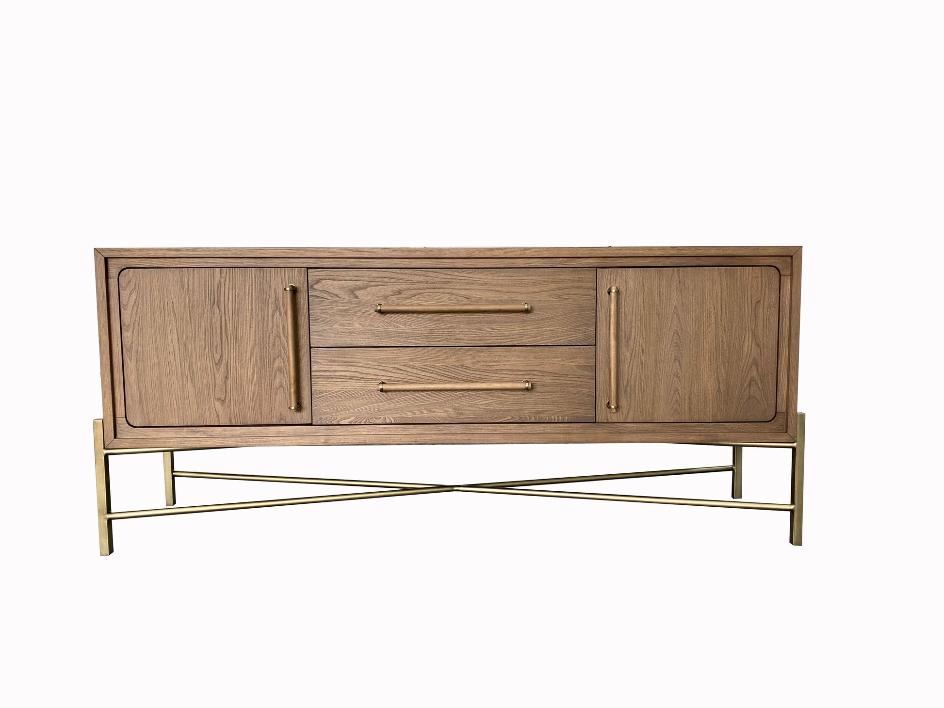 Metal Base Latte Sideboard Light Brown Solid Wood Mdf