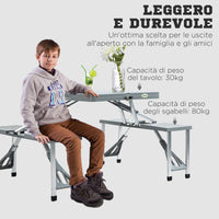 Outsunny Folding Picnic Table With Seats And Umbrella Hole, Portable Camping Chairs Set, 4 Seat, Aluminum Frame, Gray Grey Aluminum