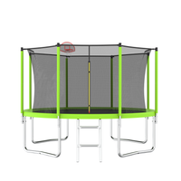 12Ft Trampoline Green For Kids & Adults With Basketball Hoop And Ball ,Recreational Trampolines With Safety Enclosure For Back Yard Outdoor Green Metal