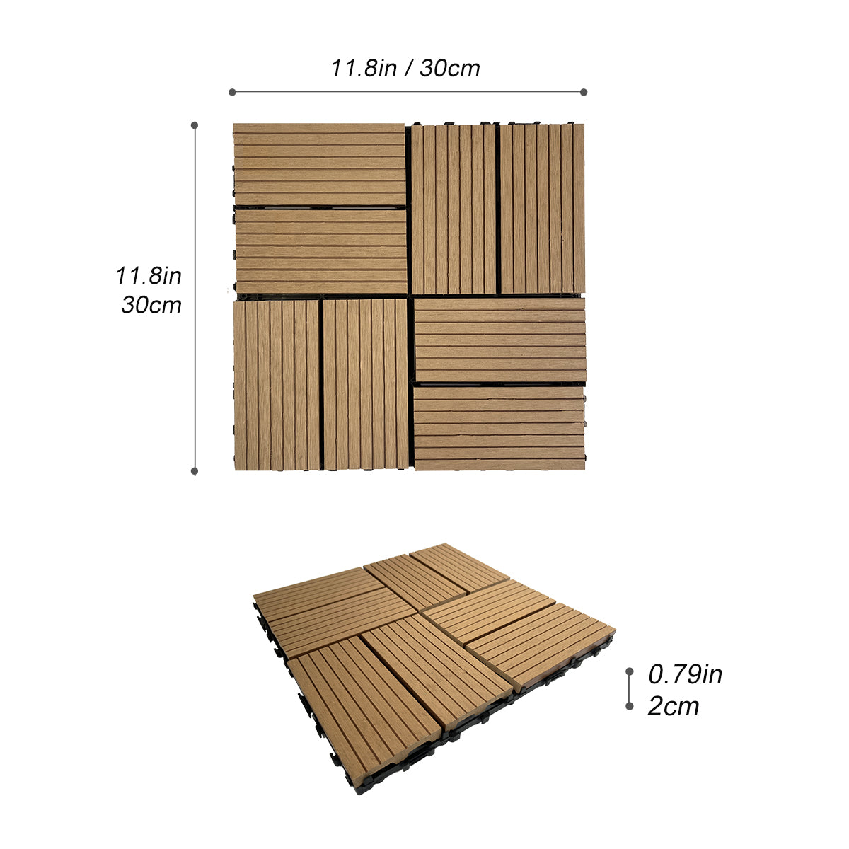 Wood Plastic Composite Deck Tiles Set Of 20Pcs, Composite Decking Resist Rust, Water, Weather, Indoor&Outdoor, Diy Interlocking Decking Tiles, Floor Tile,Durable, 12X12In Wood Color Wood Modern