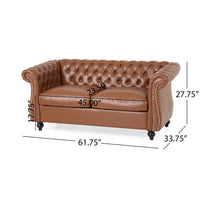 Seat Sofa Light Brown Brown Wood Primary Living Space Tufted Back American Traditional Rolled Arms Foam Pu