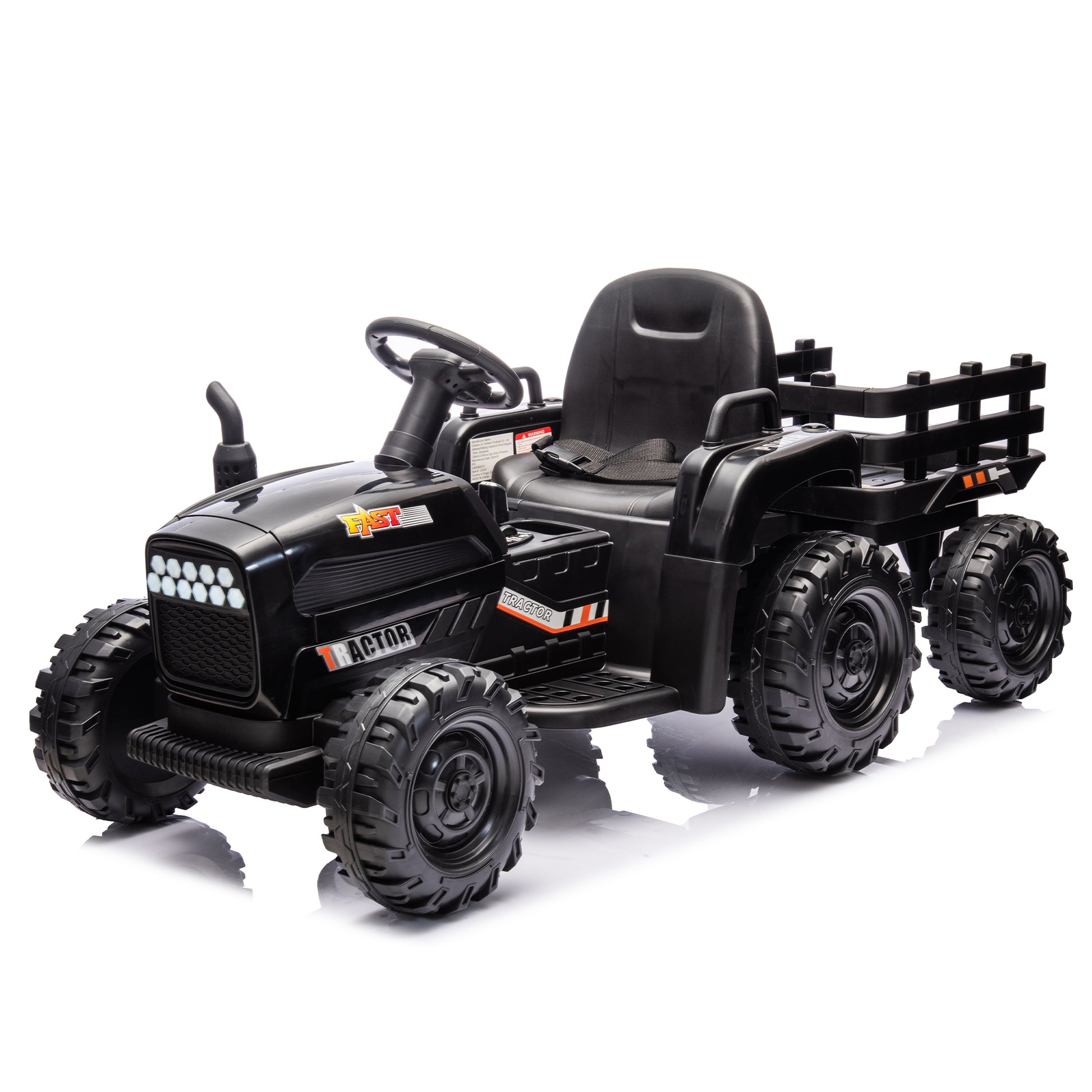 Ride On Tractor2.0 With Trailer,24V Battery Powered Electric Tractor Toy, 200W*2Motor 1.86 4.97Mph Remote Control,Electric Car For Kids,Three Speed Adjustable,Usb,Mp3 ,Bluetooth,Led Light, Safety Belt Black Polypropylene