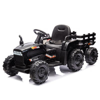 Ride On Tractor With Trailer,24V Battery Powered Electric Tractor Toy, 200W*2Motor 1.86 4.97Mph Remote Control,Electric Car For Kids,Three Speed Adjustable,Usb,Mp3 ,Bluetooth,Led Light, Safety Belt Black Polypropylene