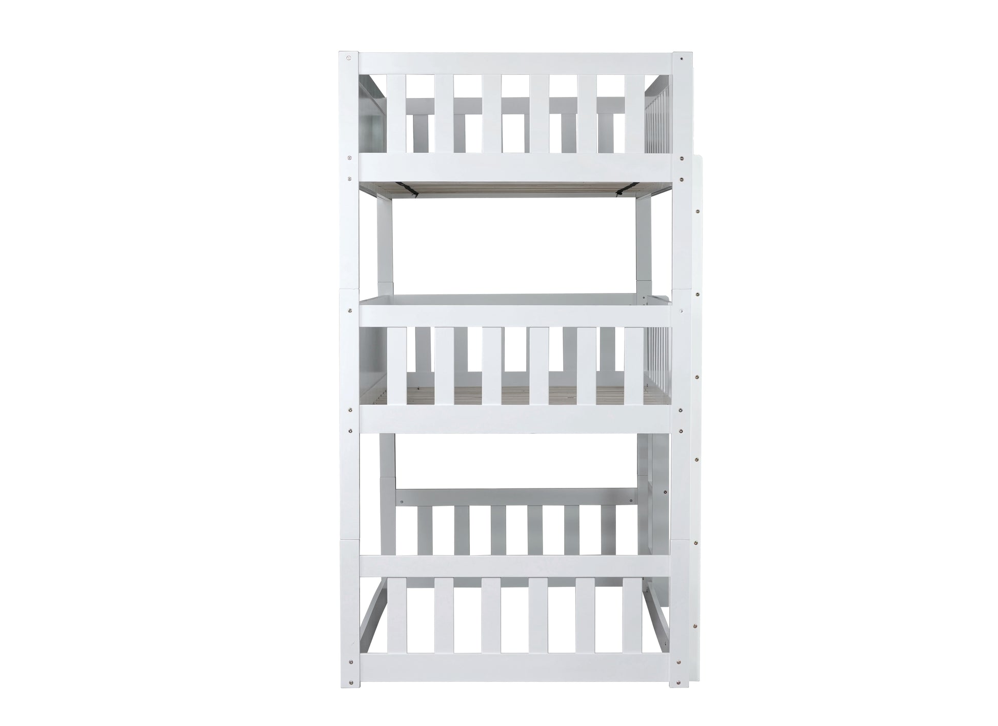 Twin Size Triple Rubber Wood Bunk Bed, With Ladders, Guardrails Detachable Bunk Bed, Twin Over Twin Over Twin,White Twin White Bedroom American Design Bed Frame Rubber Wood