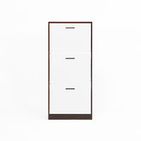 Shoe Storage Cabinet With 3 White Panel Flip Drawers, Freestanding Organizer For Entryway, Narrow Shoe Rack Cabinet 3 4 Spaces Walnut Primary Living Space Particle Board