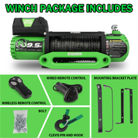 Stegodon 9500 Lb. Load Capacity Electric Winch,12V Waterproof Ip67 Electric Winch With Hawse Fairlead, Synthetic Rope Winch With Wireless Handheld Remote And Wired Handle Black Green Aluminium