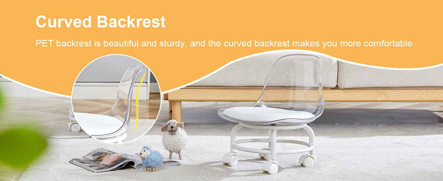 The Small And Cute White Chair With Silky Pulleys Can Move Freely, Which Is Suitable For Use In Various Scenes, And Is A Good Choice For Fashion Style. White Pet