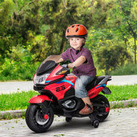 Aosom 12V Kids Electric Motorcycle With Training Wheels, Battery Power Motorbike For Kids Ages 3 8 Years Old, High Traction At 3.7 Mph Top Speed, With Light Music, Red Red Plastic