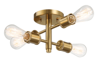 Ephemeral Four Lights Semi Flush Mount Retro Hallway Kitchen Bedroom Living Room Ceiling Pendant 11"W 6.5"H Antique Brass,Clear,Gold Ceiling Lights Brass,Glass