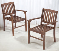 Patio Dining Chair Set Of 2, Solid Wood Indoor Outdoor Furniture Brown Brown Acacia Wood