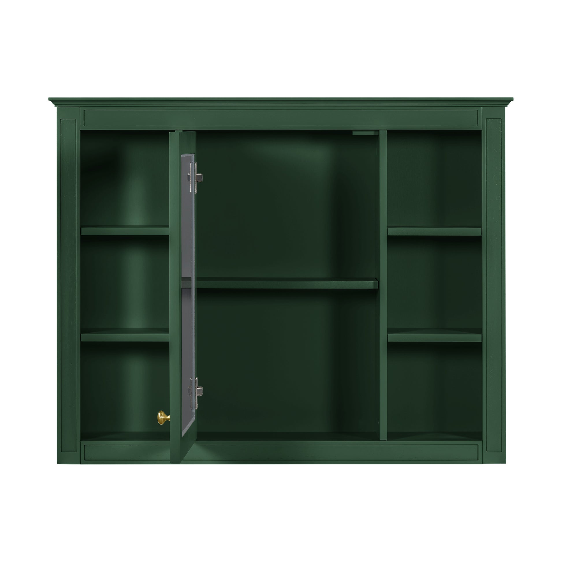 35'' X 27.5'' Medicine Cabinet, Wall Mounted Bathroom Storage Cabinet, Modern Bathroom Wall Cabinet With Mirror, Mirror Cabinet With 6 Open Shelves Not Include Bathroom Vanity Green 1 Bathroom Wall Mounted Modern Mdf Painted