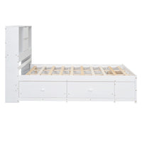 Queen Size Platform Bed With Storage Headboard And 8 Drawers, White Box Spring Not Required Queen White Wood Bedroom Bed Frame Solid Wood Mdf