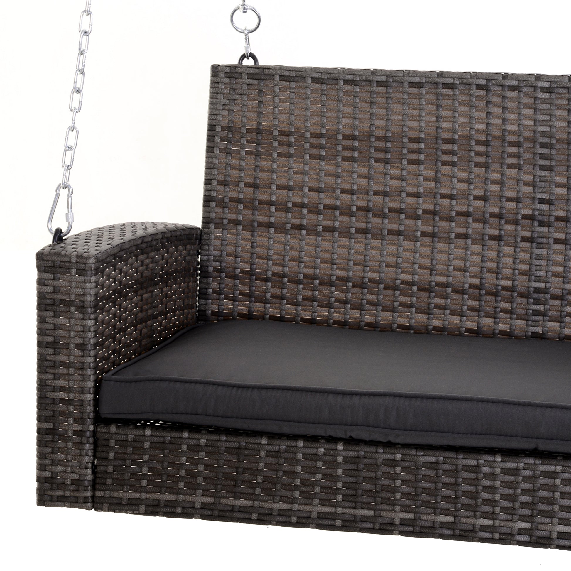 Outsunny 2 Person Wicker Hanging Swing Bench, Front Porch Swing Outdoor Chair With Cushions 550 Lbs. Weight Capacity For Backyard, Garden, Grey Gray Rattan