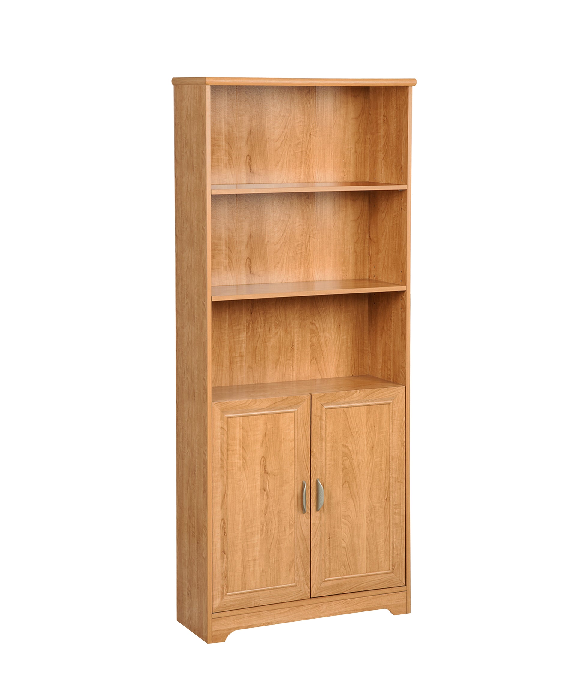 "5 Shelf Bookcase With Doors" Honey Maple Wooden Bookcase Adjustable Shelves, Contemporary Storage Unit With Metal Hardware For Home And Office Light Brown Solid Wood