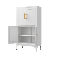 White Metal Kitchen Storage Cabinet, Kitchen Pantry Storage Cabinet With Doors And Shelves, Storage Cabinet With Adjustable Leveling Foot For Kitchen, Living Room And Dining Room W 3 4 Shelves White Metal