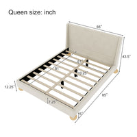 Modern Velvet Upholstered Platform Bed With Wingback Headboard And Round Wooden Legs, Cream,Queen Size Old Sku:Bs531851Aac Box Spring Not Required Queen Cream Wood Bedroom Modern Bed Frame Velvet